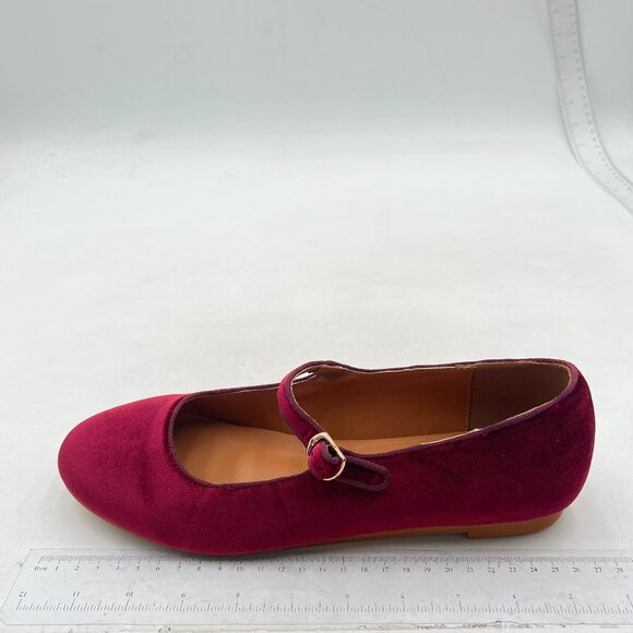 Pazzion Shoes - Pazzion Red Velvet Round Toe Mary Janes Comfortable Strap Buckled Ballet Flats